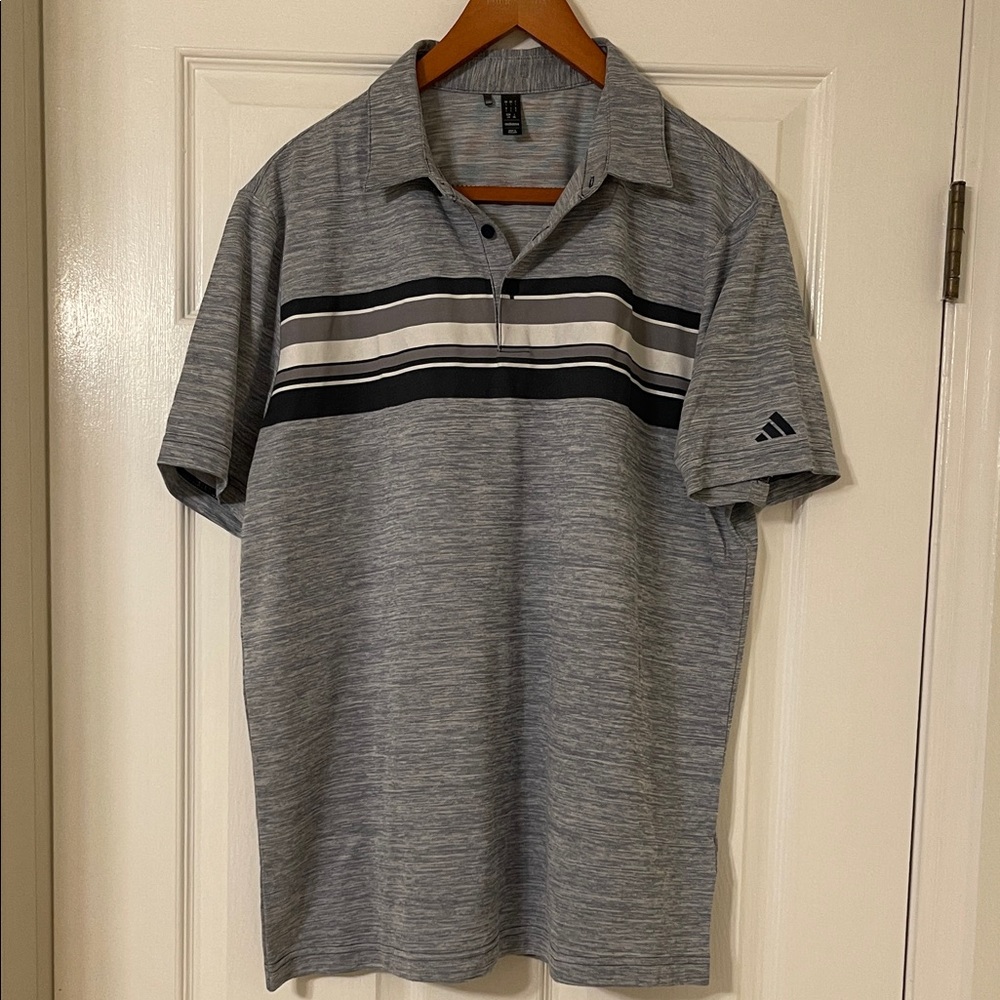 Adidas Men's Heathered Gray Polo with Stripes
